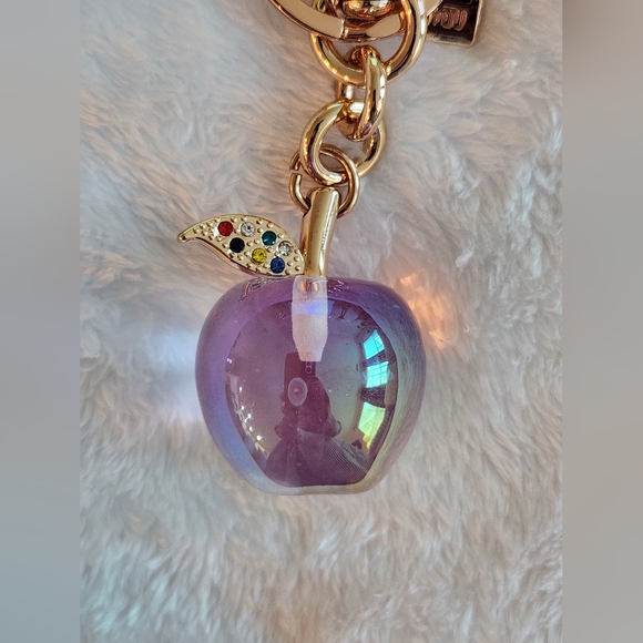 Purple Apple Keychain with Gold Accents Bag Charm - Picture 2 of 4